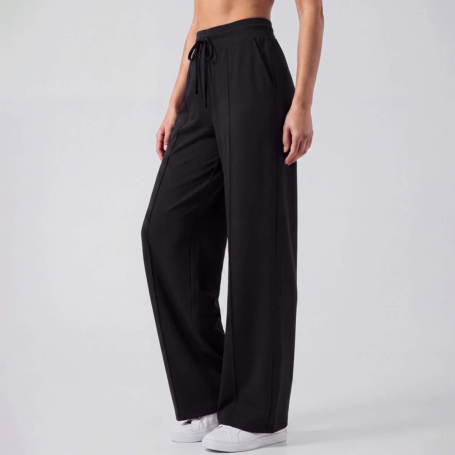 Womens High-Waisted Drawstring Wide-Leg Yoga Pants