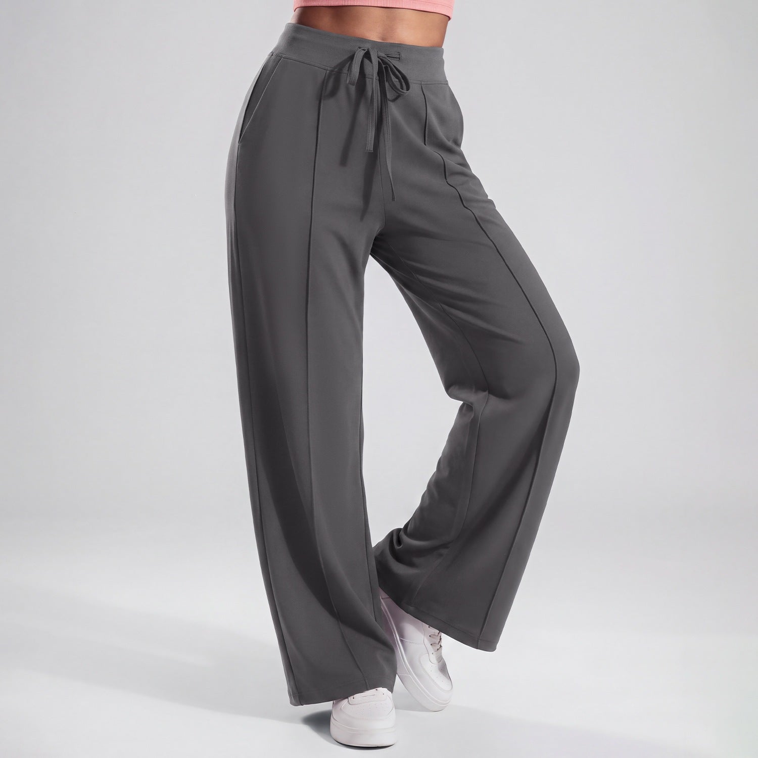 Womens High-Waisted Drawstring Wide-Leg Yoga Pants