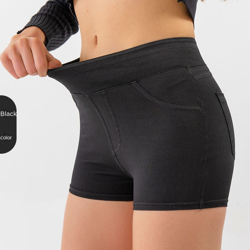Denim-Look Yoga Shorts