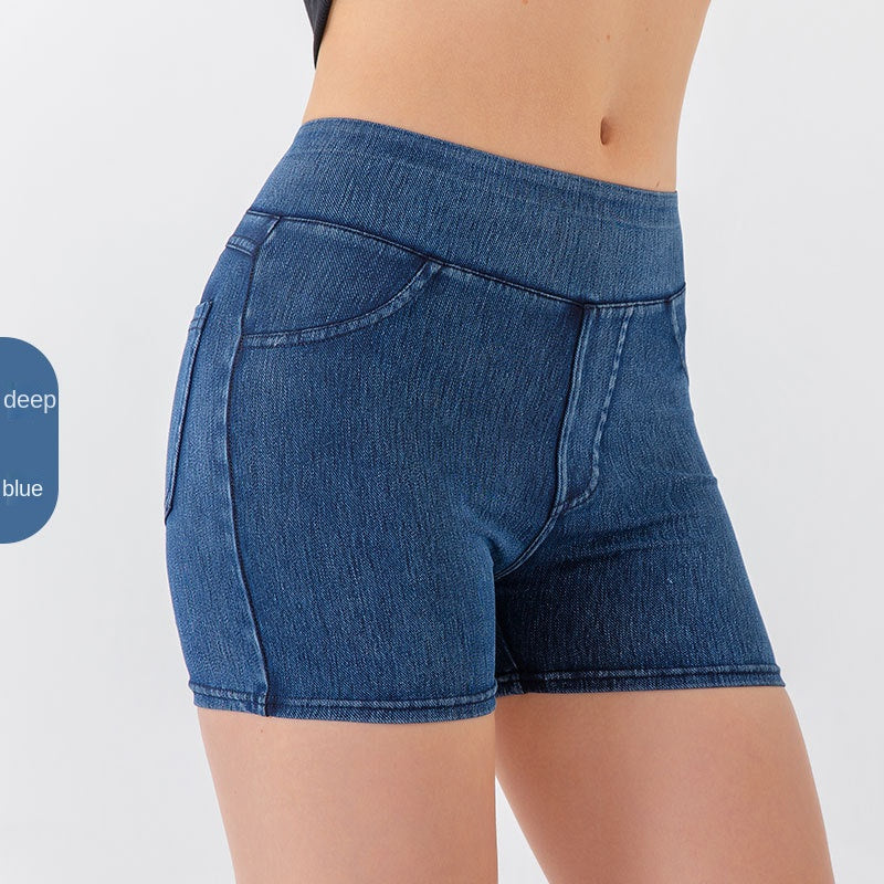 Denim-Look Yoga Shorts