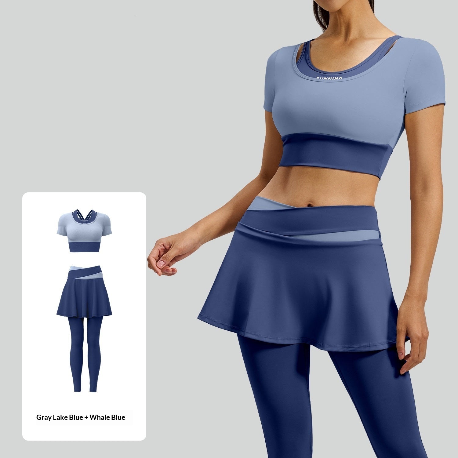 Nude-feel High-stretch Color-block Faux Yoga Set