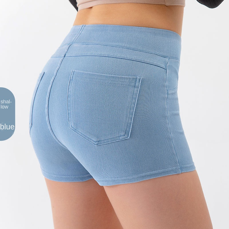 Denim-Look Yoga Shorts
