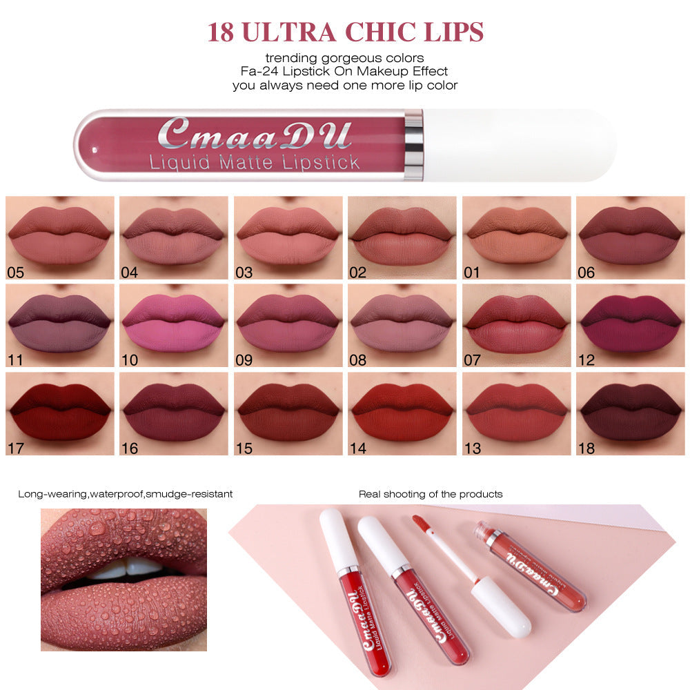 18 Color Lipstick Matte Non-Stick Cup Waterproof Long Lasting Lip Gloss