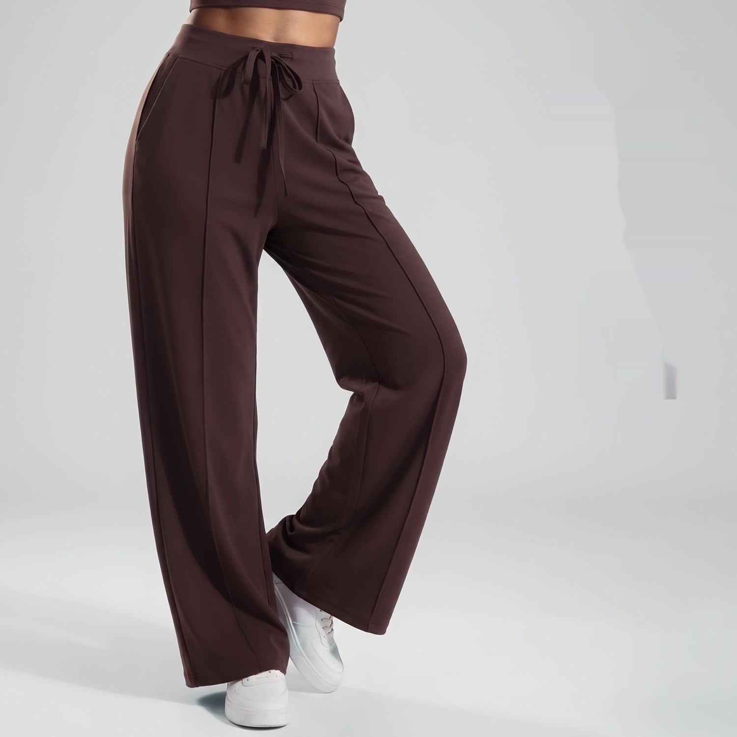 Womens High-Waisted Drawstring Wide-Leg Yoga Pants
