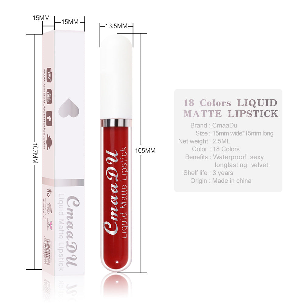 18 Color Lipstick Matte Non-Stick Cup Waterproof Long Lasting Lip Gloss