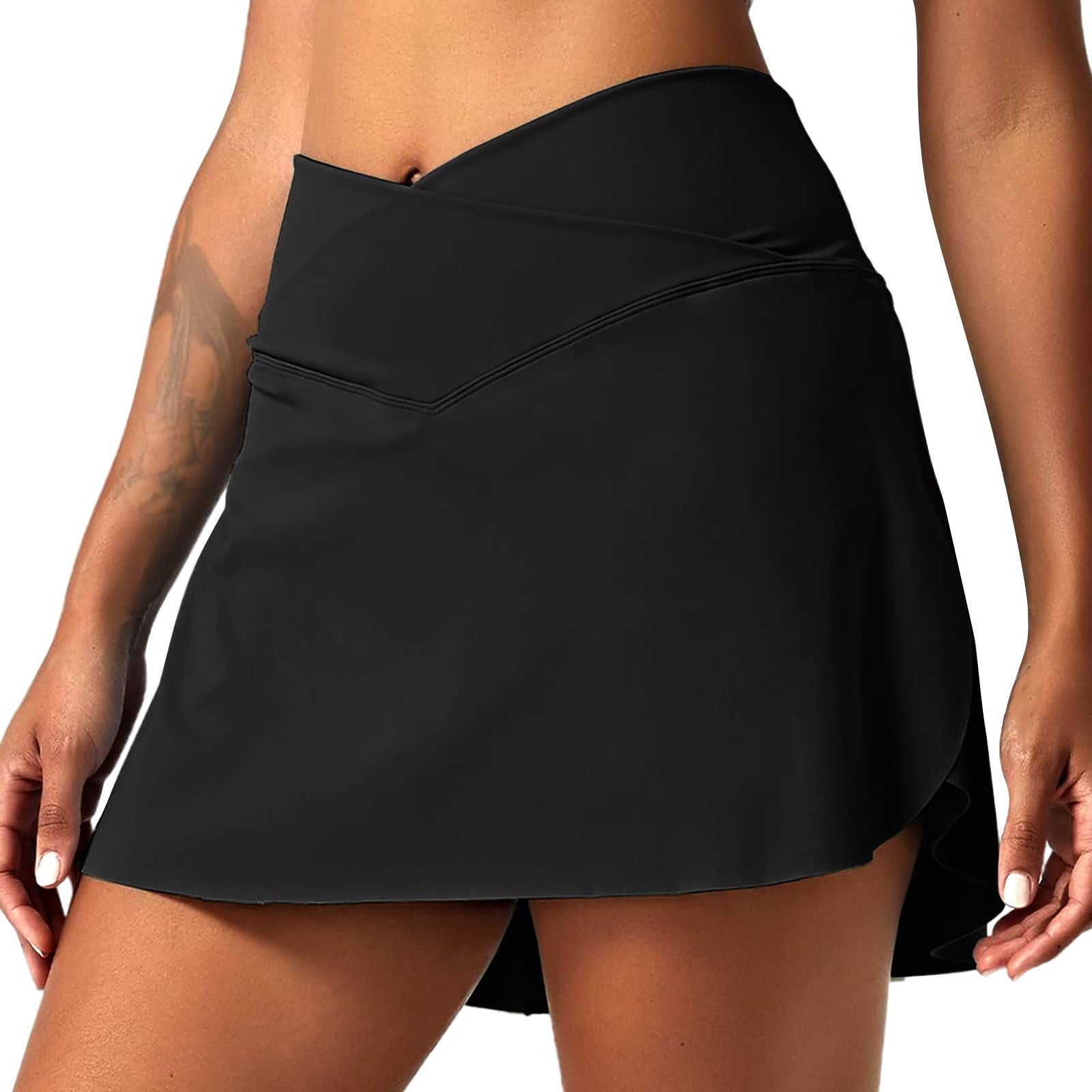 Omen Crossover Waist Solid Faux Two Piece Skirted Yoga Leggings Athletic Skort For Golf Tennis Fitness