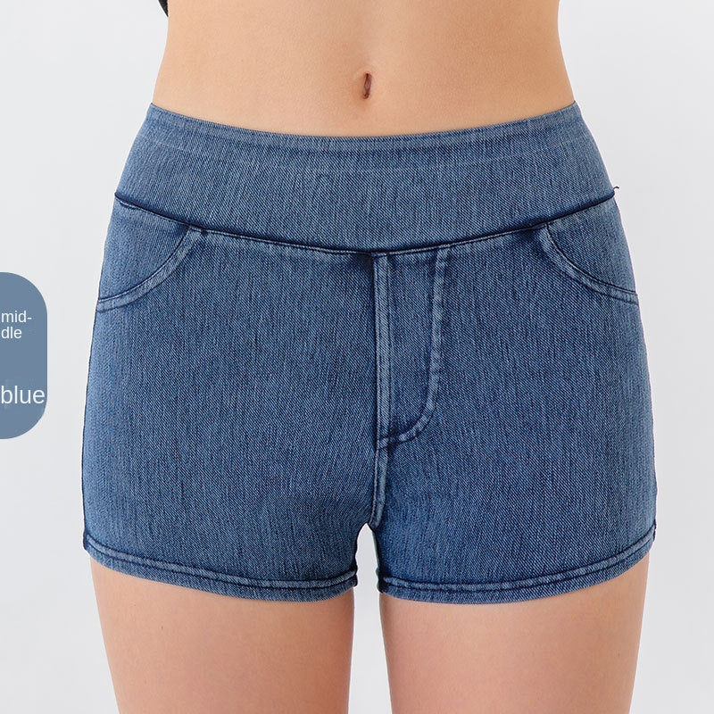 Denim-Look Yoga Shorts