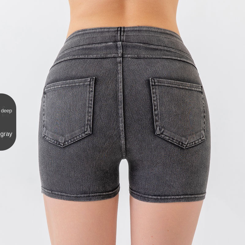 Denim-Look Yoga Shorts