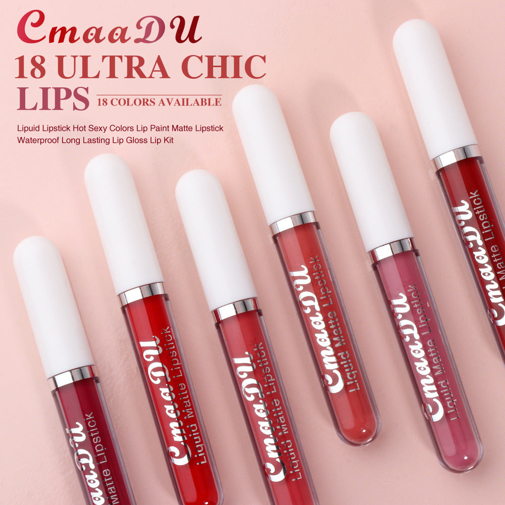 18 Color Lipstick Matte Non-Stick Cup Waterproof Long Lasting Lip Gloss