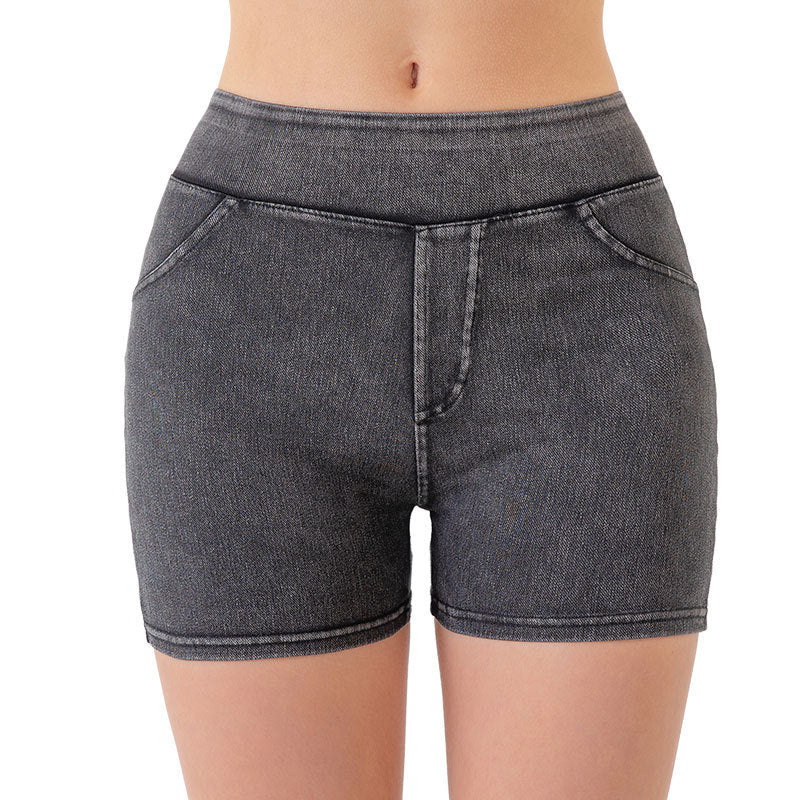 Denim-Look Yoga Shorts