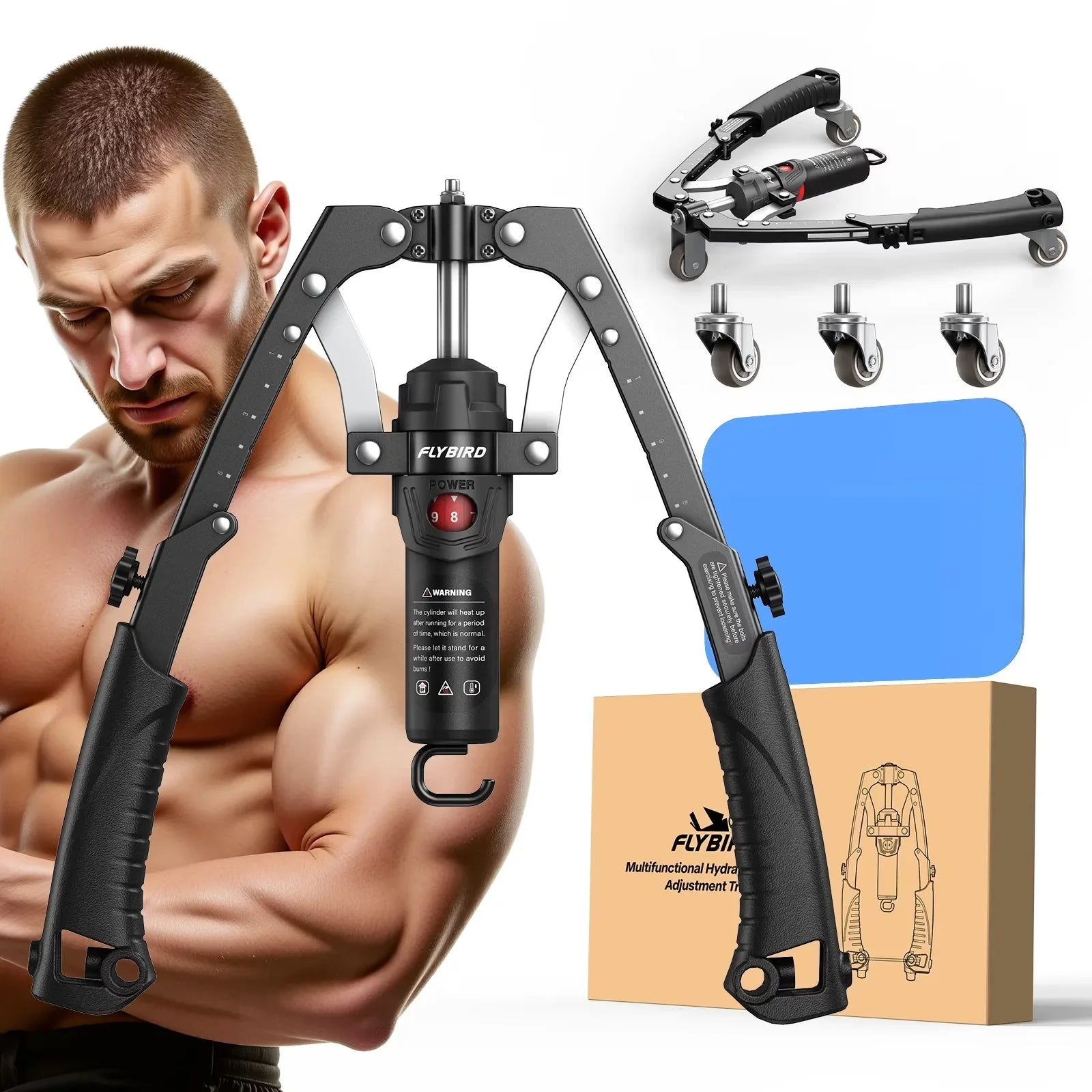 Adjustable Hydraulic Arm & Chest Trainer with Ab Roller