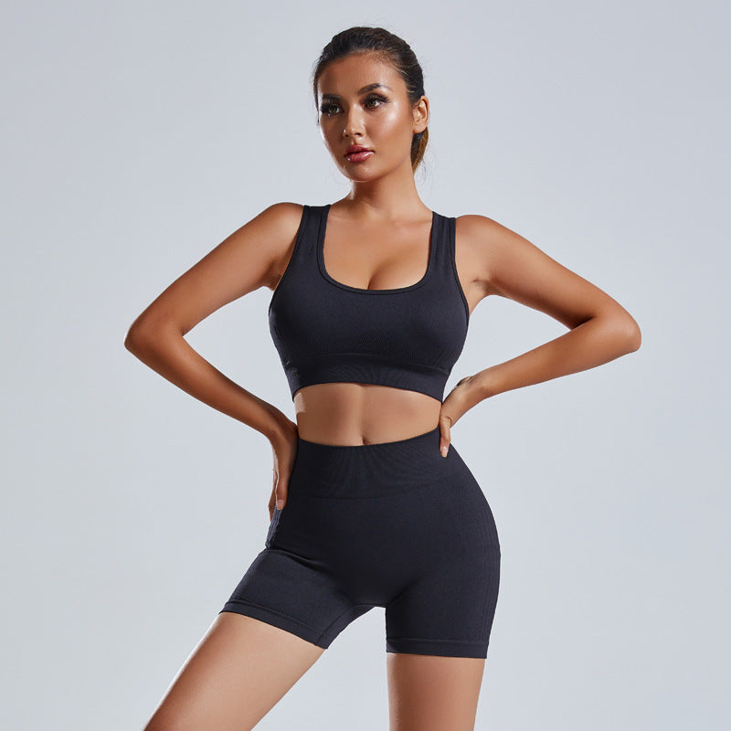 Women Seamless Vest Shorts High Waist Yoga Set