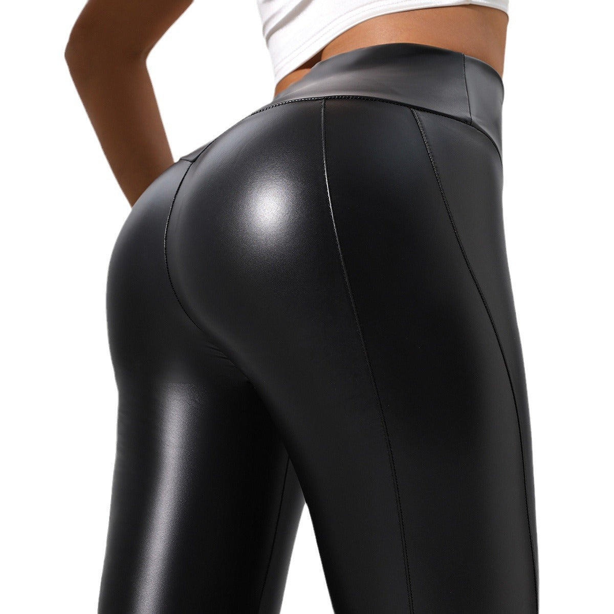 Patchwork Leather Yoga Pants