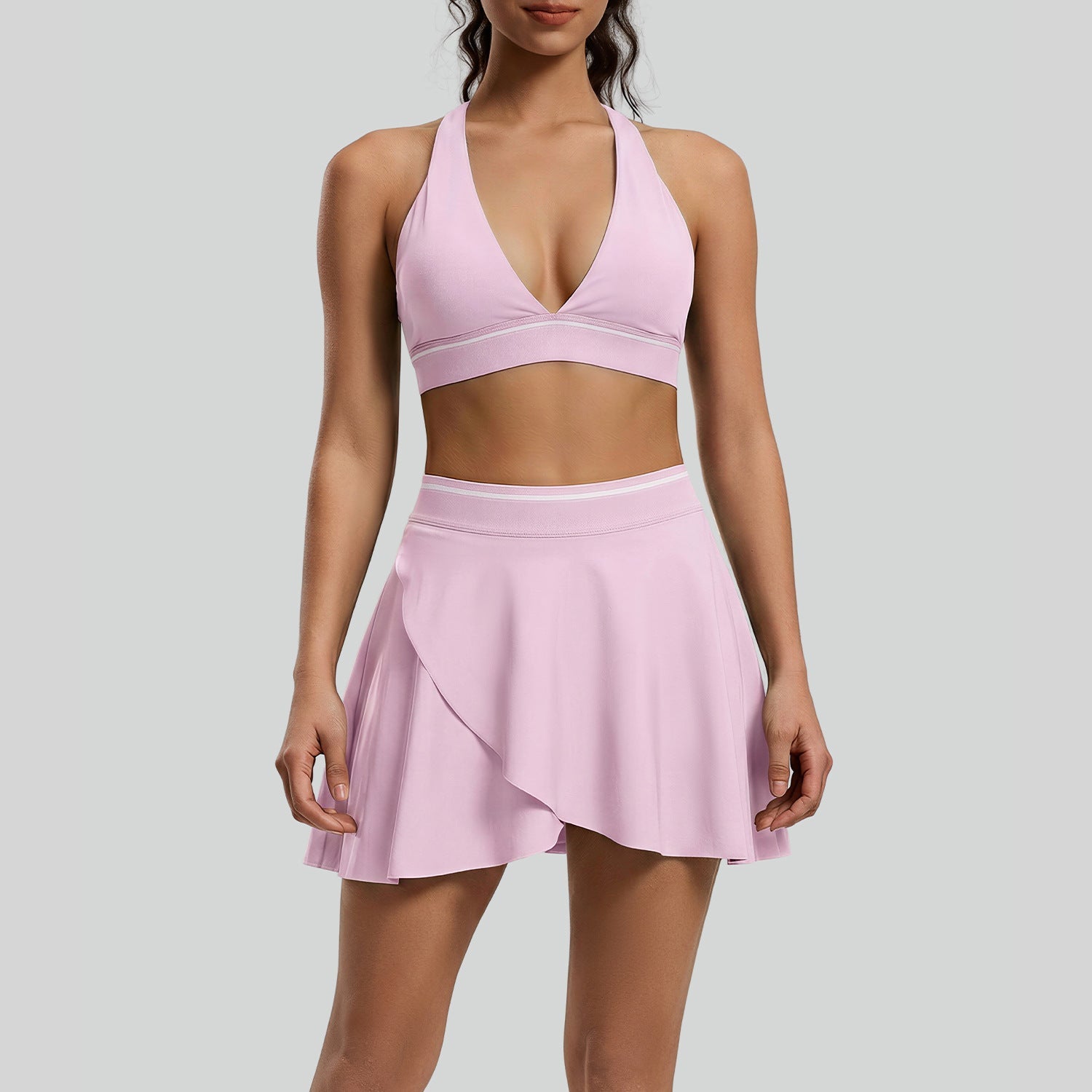 New European And American Color-block Stripe Sexy Tight Yoga Outfit For Women, Breathable Quick-drying Back Beauty Sports Bra Set