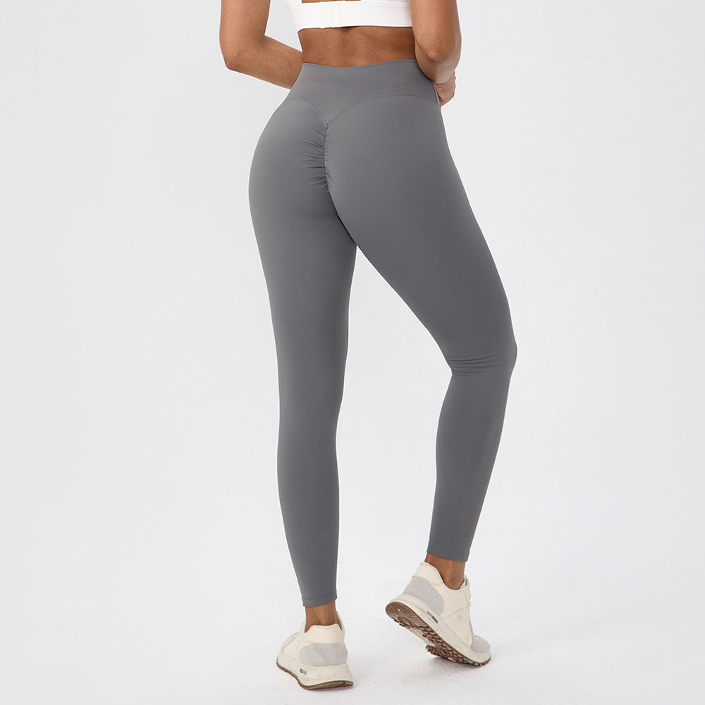Womens Solid-Color High-Waisted Sports Peach-Hip Yoga Pants