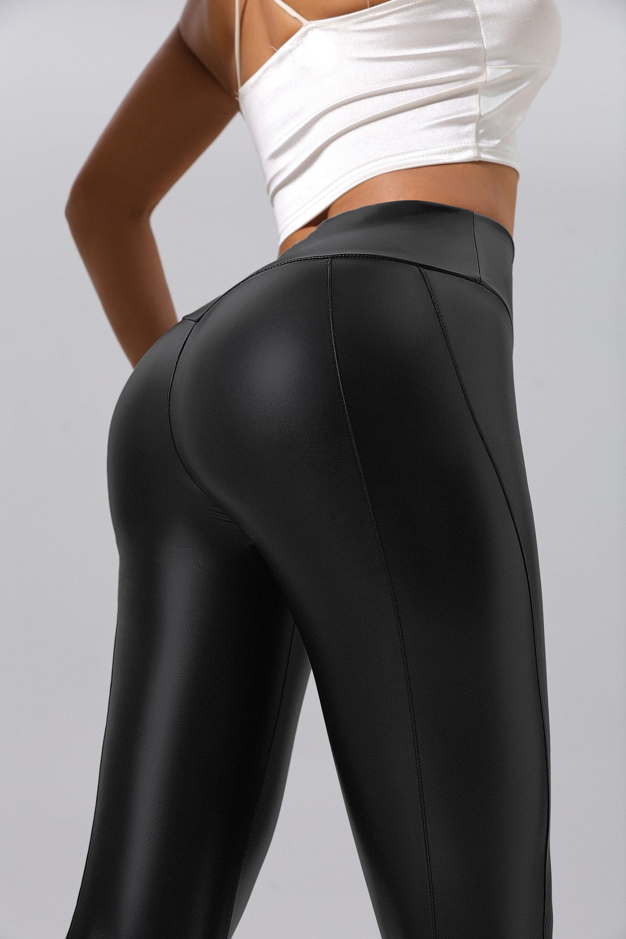 Patchwork Leather Yoga Pants