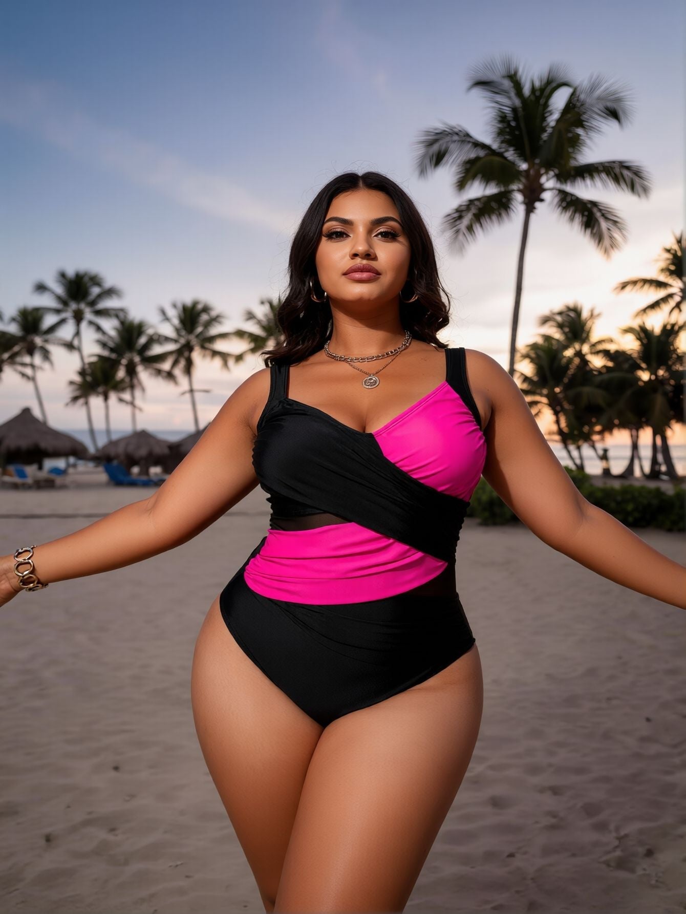 Color Block Plus One-Piece Swimsuit