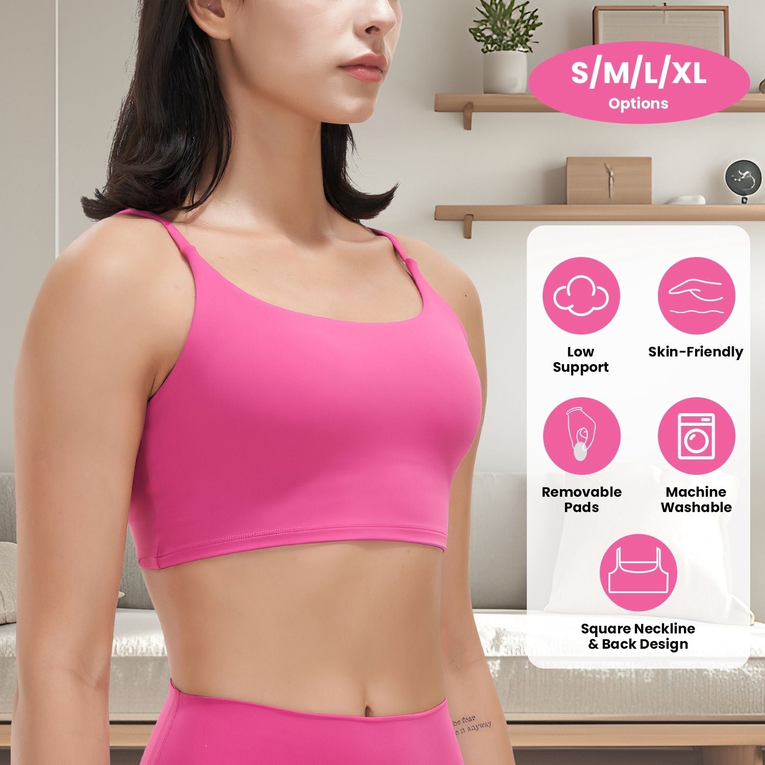 Women’s Strappy Square Neck Padded Sports Bra