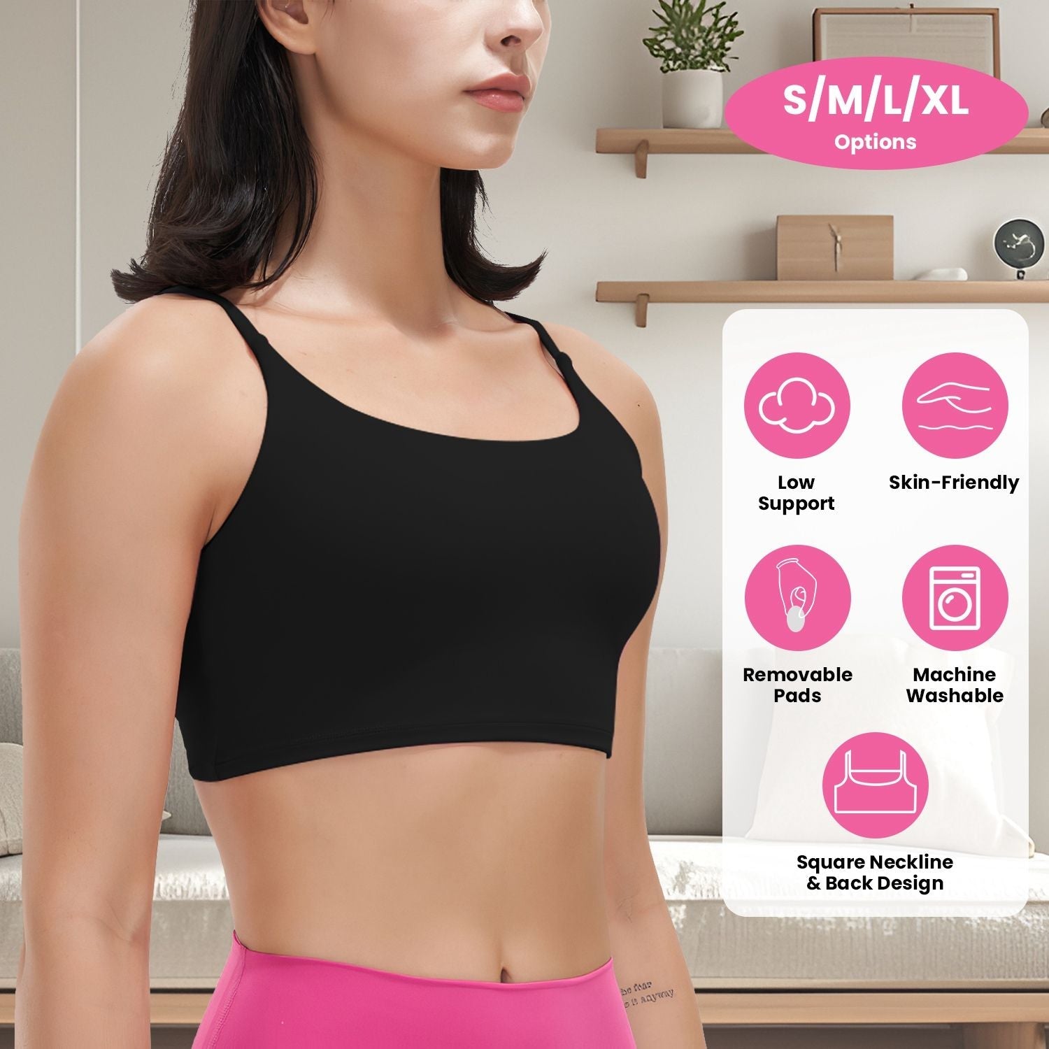 Women’s Strappy Square Neck Padded Sports Bra