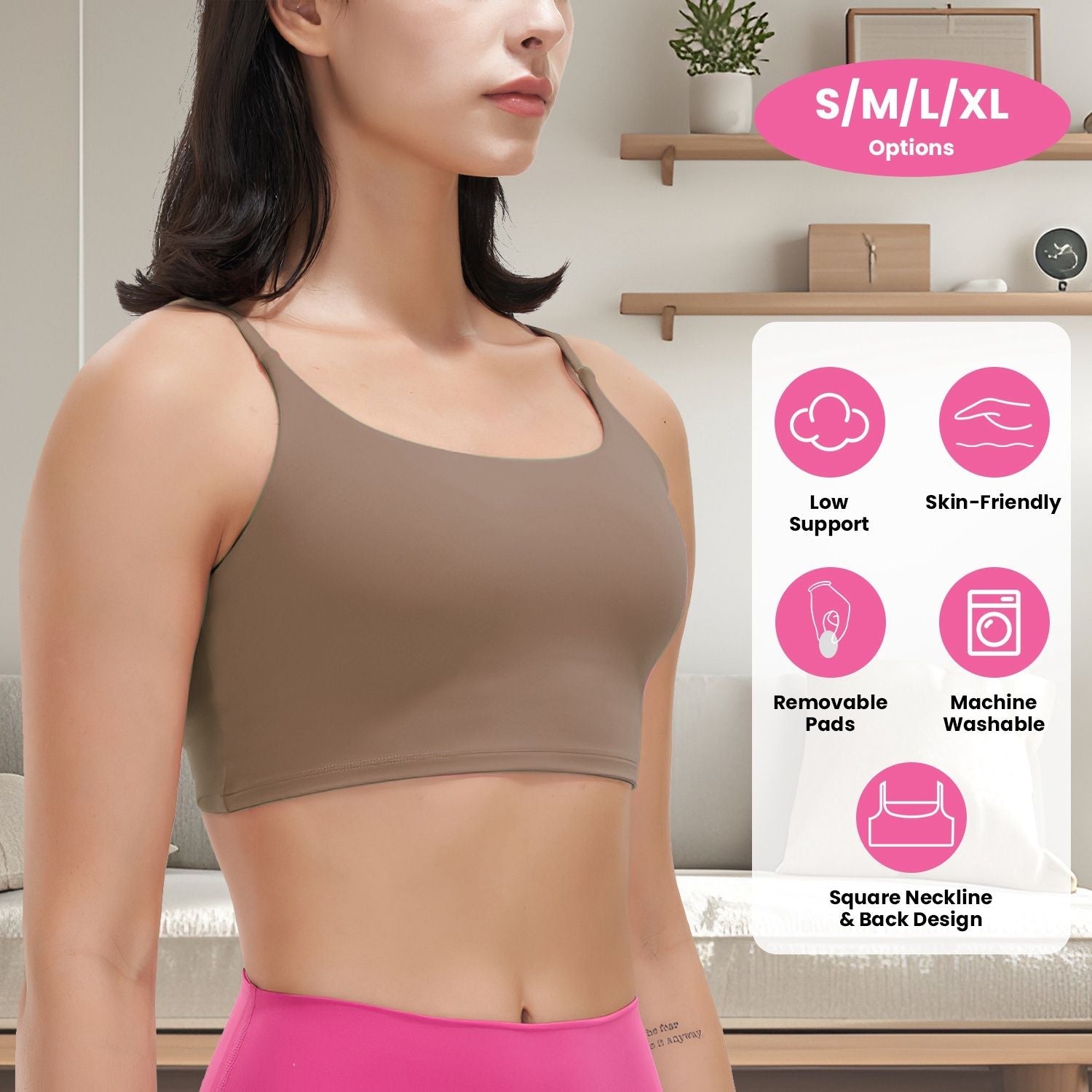 Women’s Strappy Square Neck Padded Sports Bra