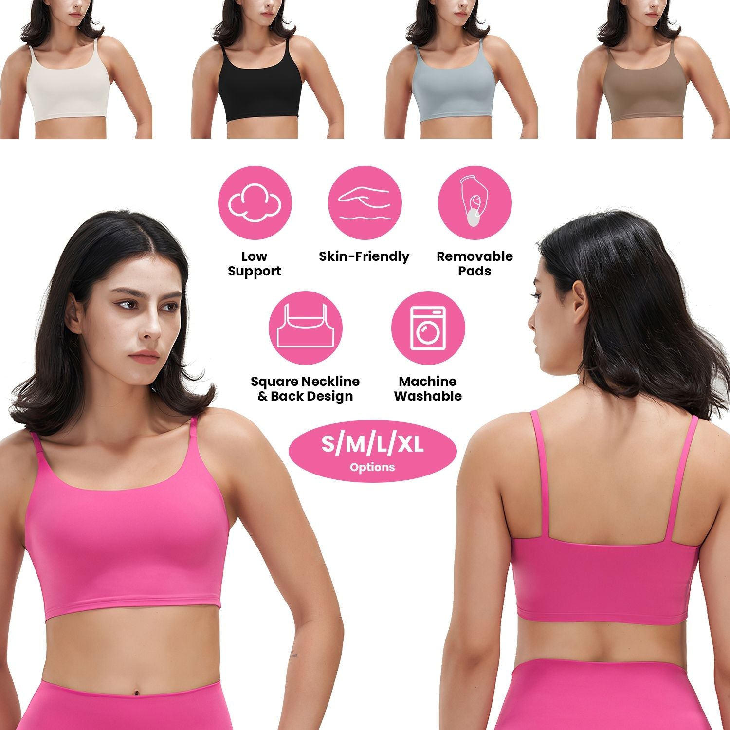 Women’s Strappy Square Neck Padded Sports Bra