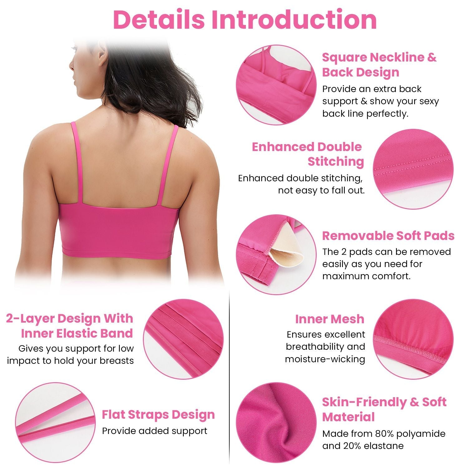 Women’s Strappy Square Neck Padded Sports Bra