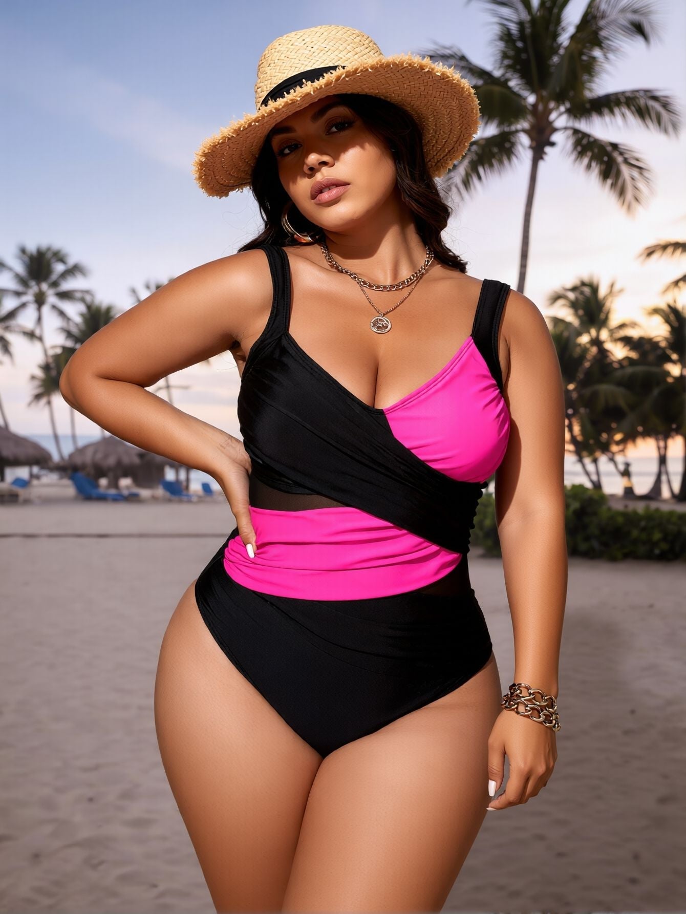 Color Block Plus One-Piece Swimsuit