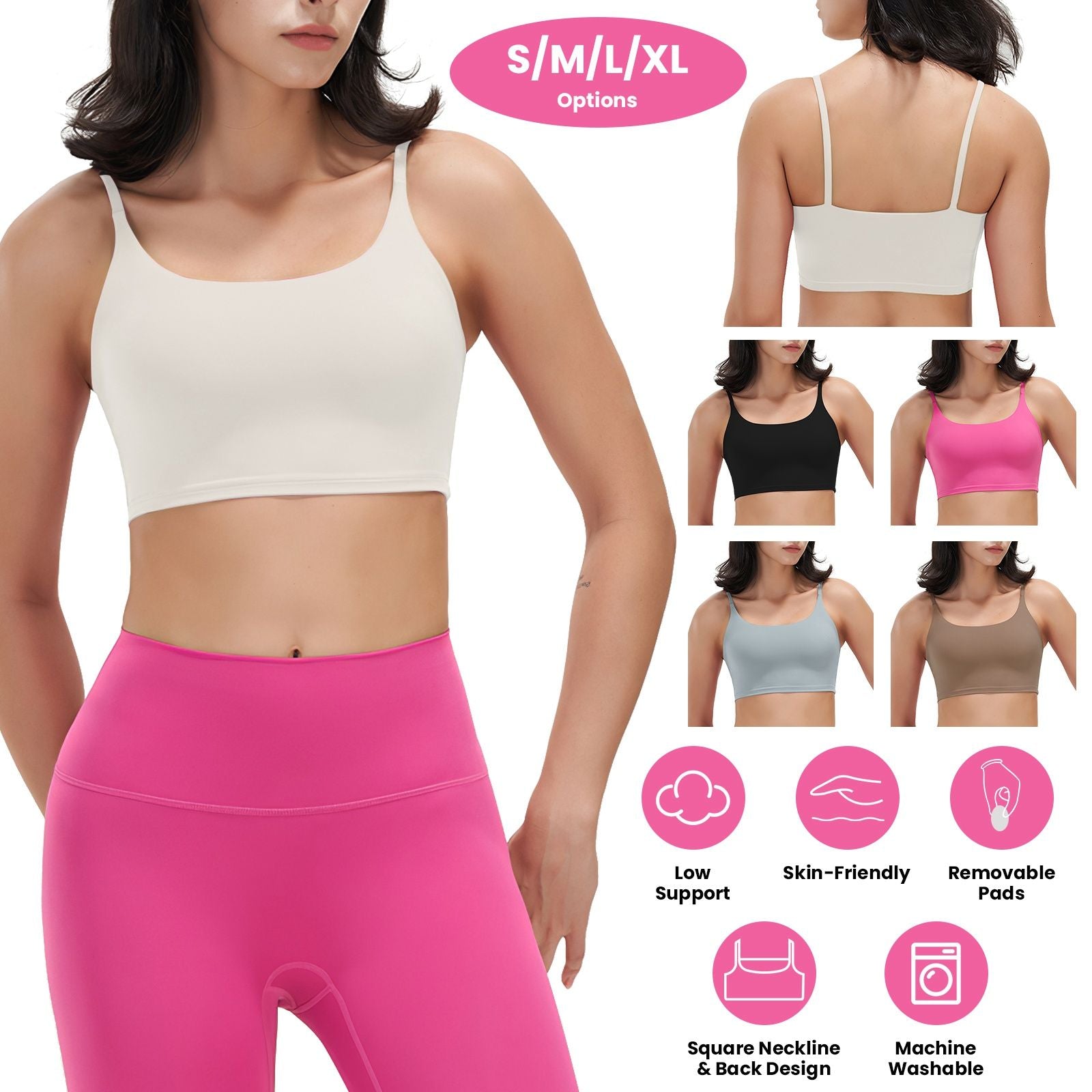 Women’s Strappy Square Neck Padded Sports Bra
