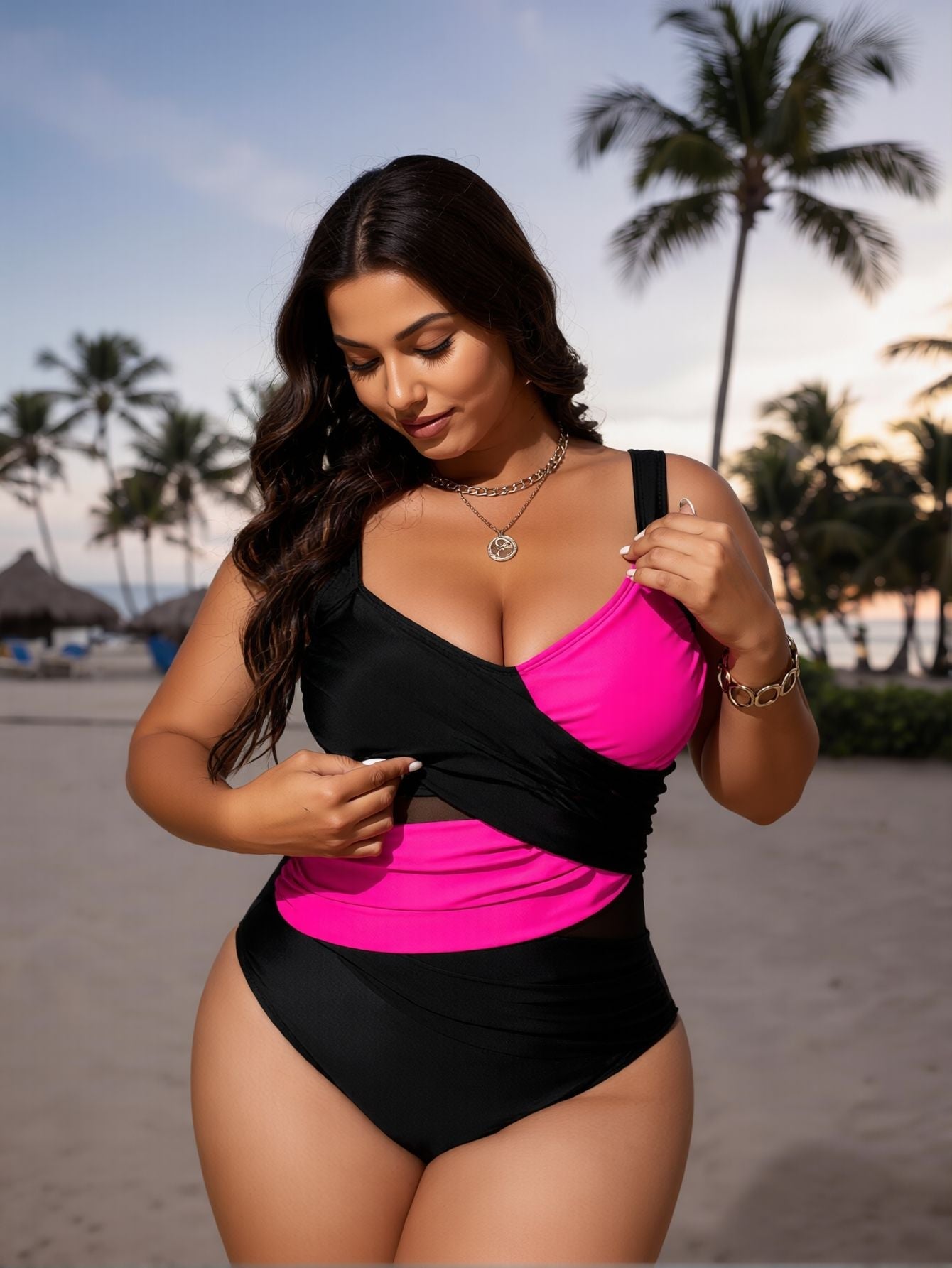 Color Block Plus One-Piece Swimsuit