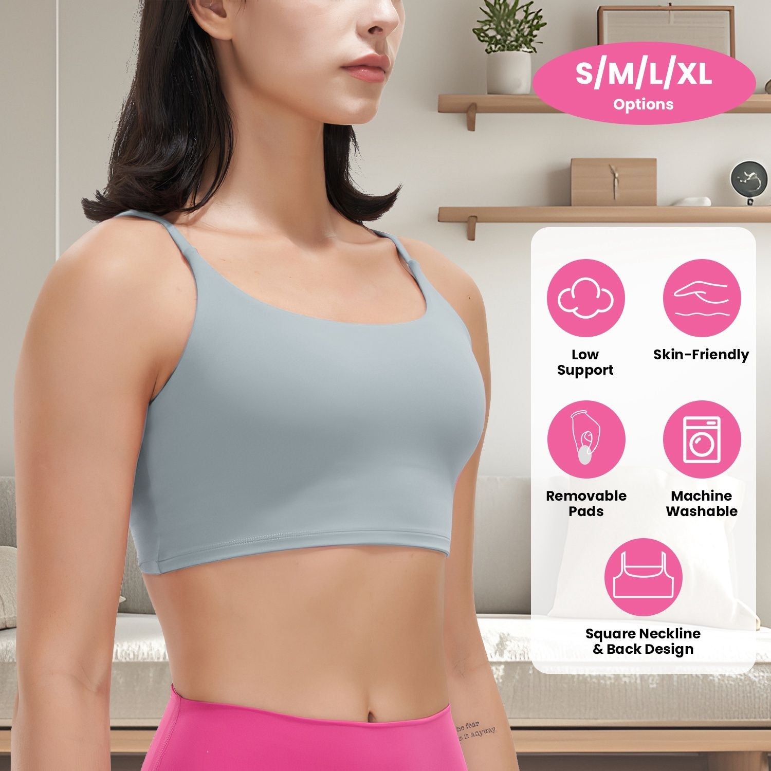 Women’s Strappy Square Neck Padded Sports Bra