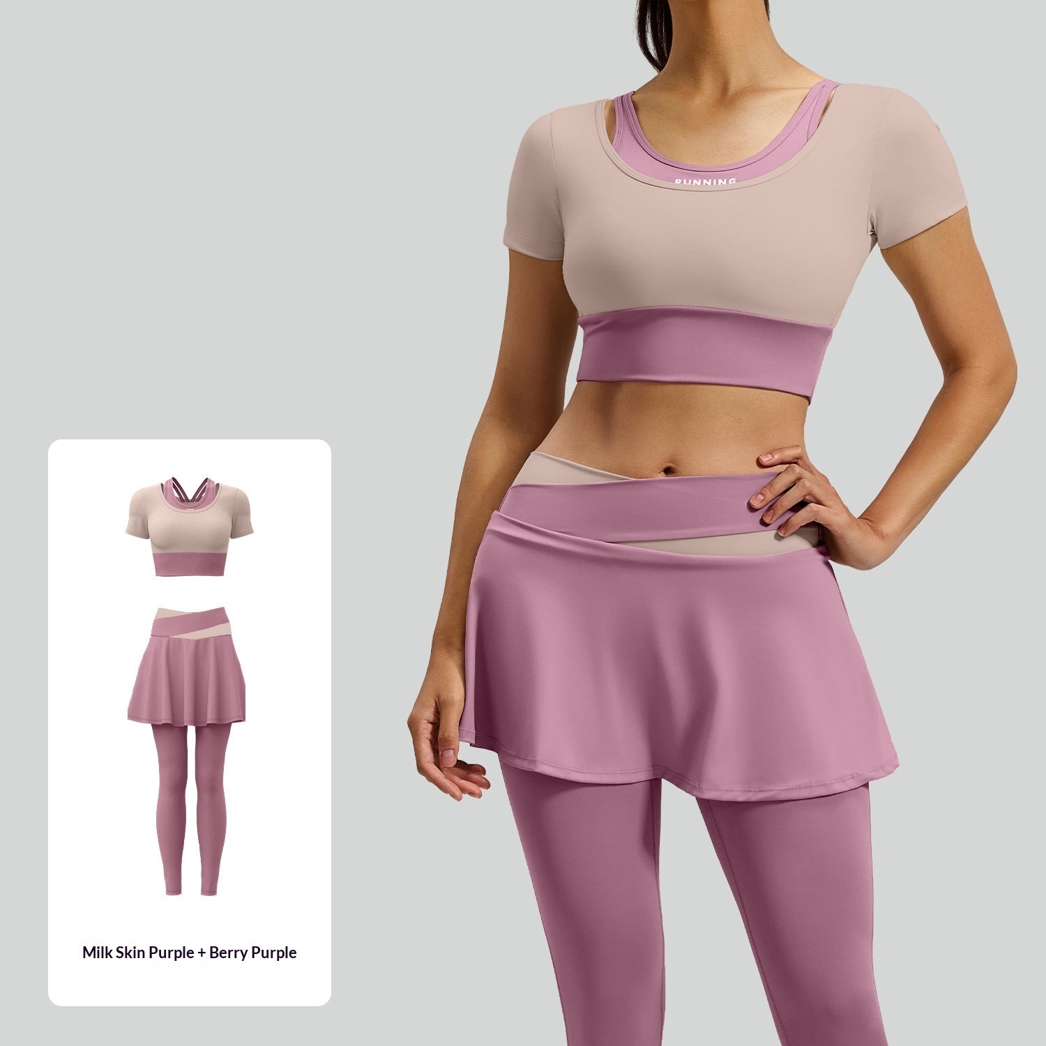 Nude-feel High-stretch Color-block Faux Yoga Set